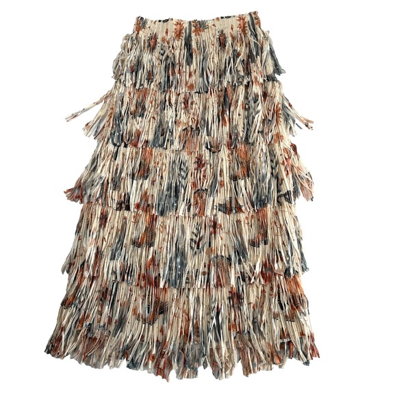 Western Print Tiered Fringe Midi Skirt Sz S-M Festival Coachella Statement Boho - Picture 5 of 10